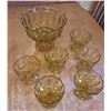 Image 1 : Vintage Amber Pedestal Serving Dish Set - Large Compote Bowl with 6 Dessert Bowls