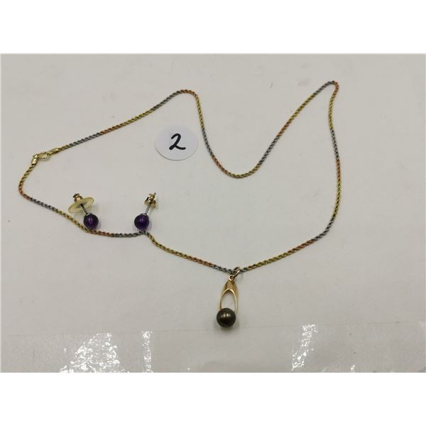 10k Two Tone Gold Necklace, White and Yellow Gold