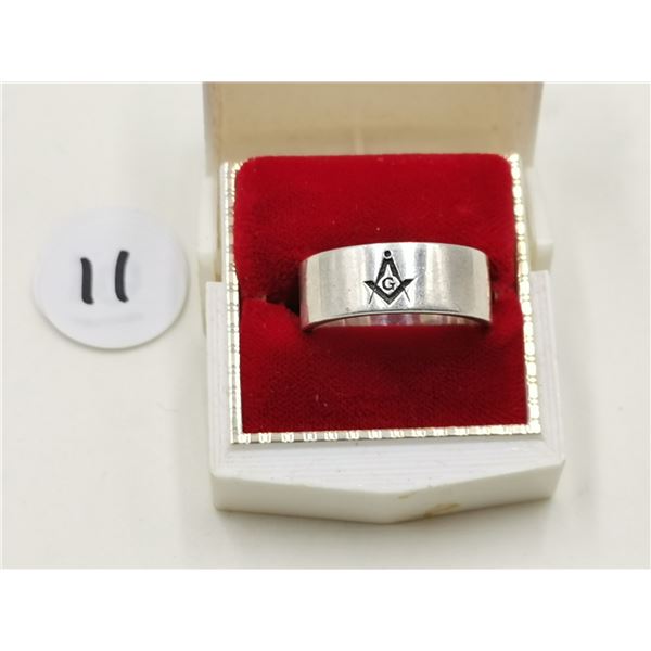 Men’s Masonic Sterling Silver Ring, Size 9.5