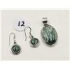 Image 2 : Green Stones Sterling Silver Earrings, Pendant