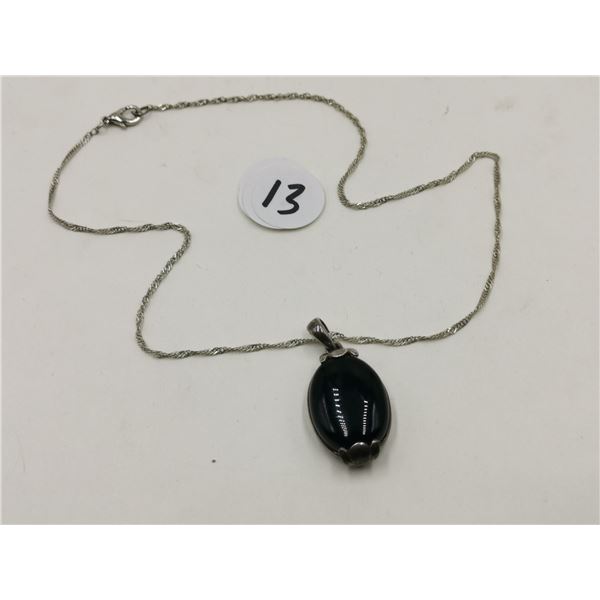 Sterling Silver Necklace and Pendant, Black Stone