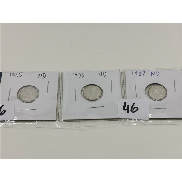 1905, 1906, 1907 N.D 5 Cent Coin Set
