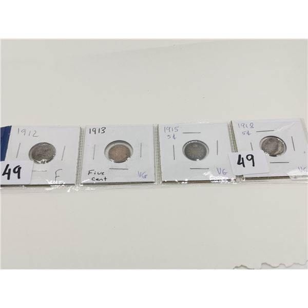 1912, 1913, 1915, 1918 5 Cent Coins