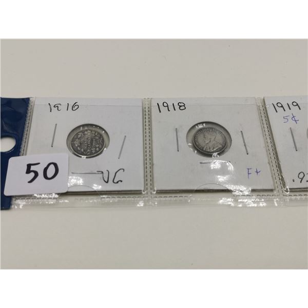 1916, 1918, 1919, 1920 5 Cent Coins