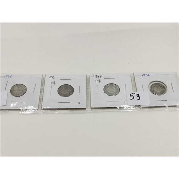 1930, 1931, 1935, 1936  Silver 10 Cent Coins