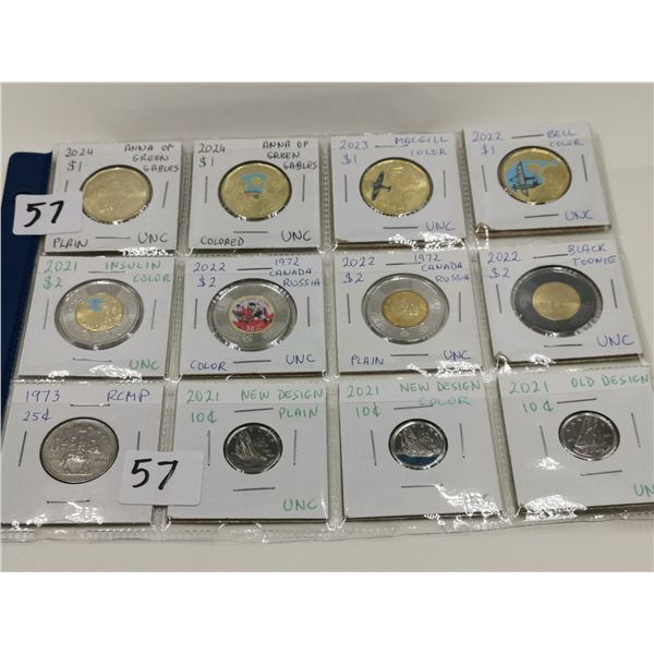 Lot of 12 Special Coins, 1 Dollar, 2 Dollar, 10 Cents