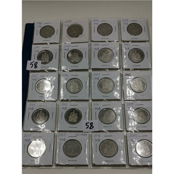 20 Different UNC 50 Cent Pieces