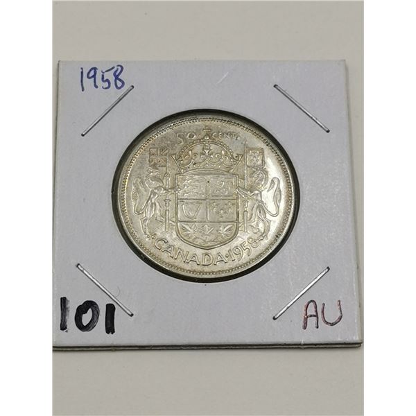 1958 Silver 50 Cent Coin, AU