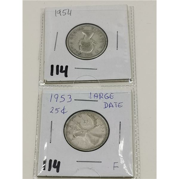 1953 and 1954 Silver 25 Cent Coins
