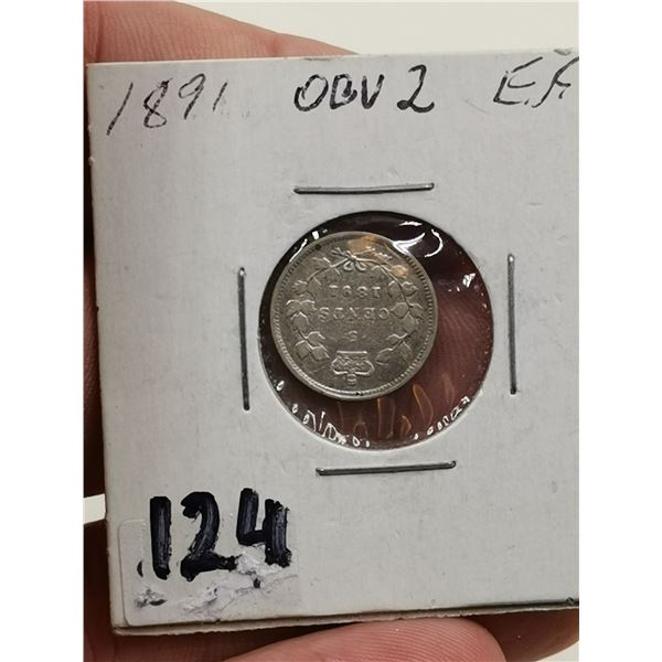 1891 OBV2 Silver 5 Cent Coin, EF