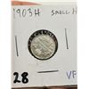 Image 1 : 1903 Small H Silver 5 Cent Coin, VF