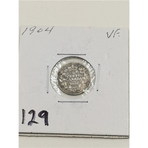 1904 Silver 5 Cent Coin, VF