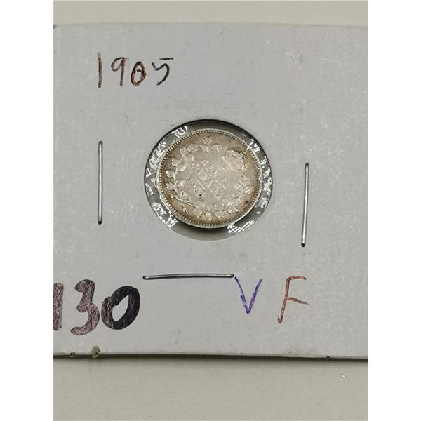 1905 Silver 5 Cent Coin, VF