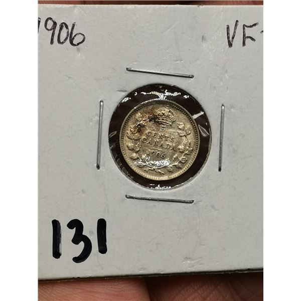 1906 Silver 5 Cent Coin, VF
