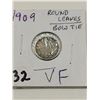 Image 1 : 1909 Round Leaves/ Bowtie Silver 5 Cent Coin, VF