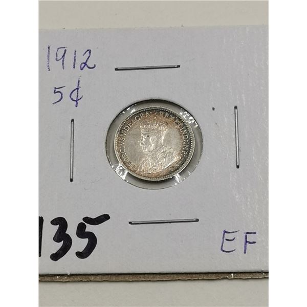 1912 Silver 5 Cent Coin,EF