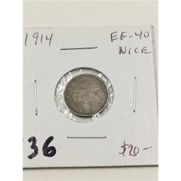 1914 Silver 5 Cent Coin,EF