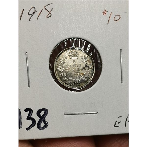 1918 Silver 5 Cent Coin,EF