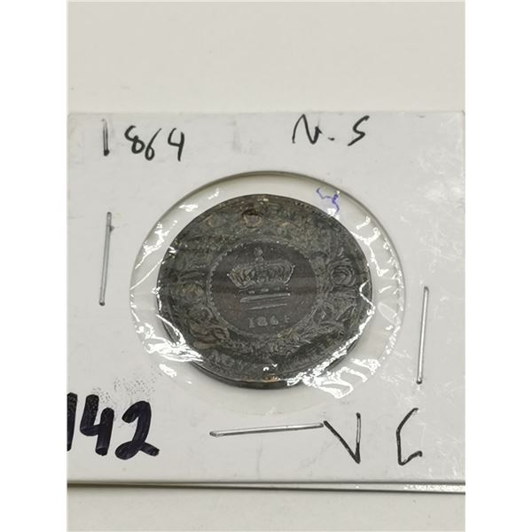 1864  Nova Scotia 1 Cent Coin, VG