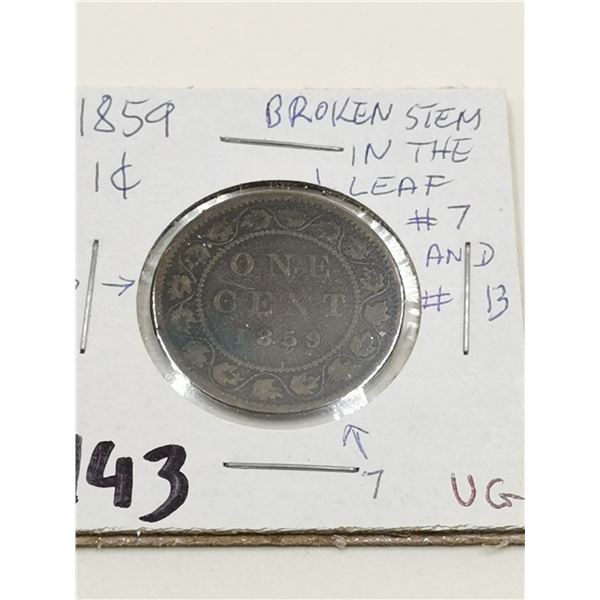 1859 Canada 1 Cent Coin, VG