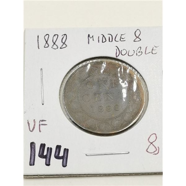 1888 MIddle 8 Double 1 Cent, VF