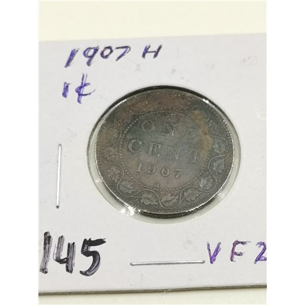 1907H 1 Cent Coin, VF20