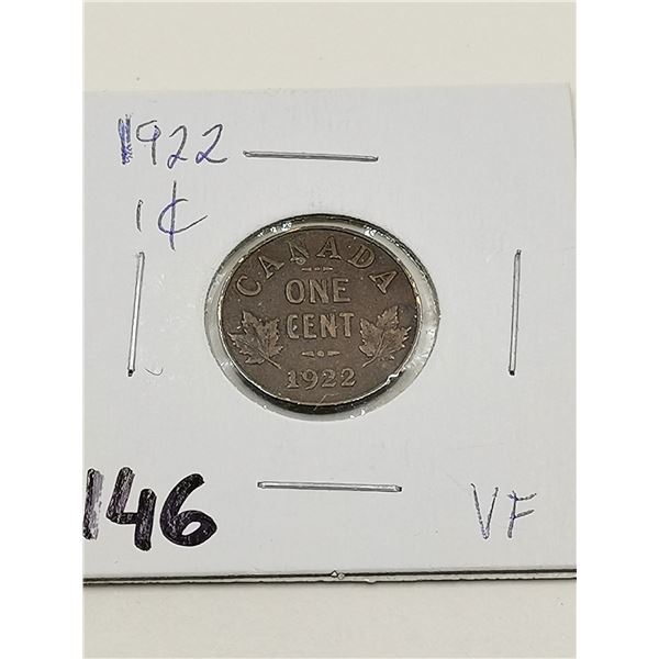 1922 1 Cent Coin, VF