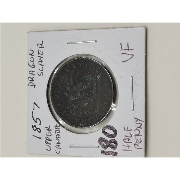 1857 Upper Canada Half Penny, Dragon Slayer