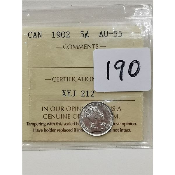 1902 5 Cent, AU50