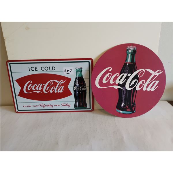 2 COKE SIGNS 11.5x8 AND 10" ROUND