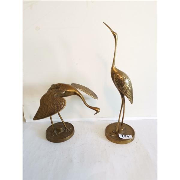 2 BRASS CRANES 6.5 AND 11.5 TALL