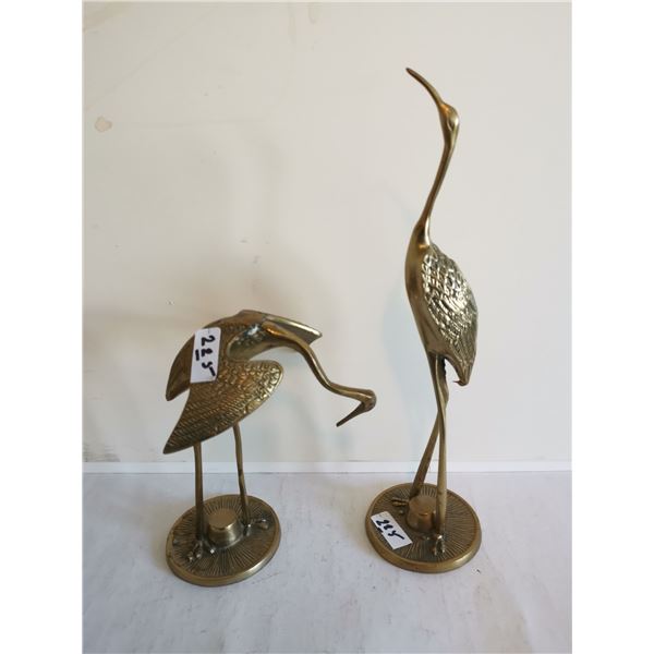 2 BRASS CRANES 6.5 AND 11.5 TALL