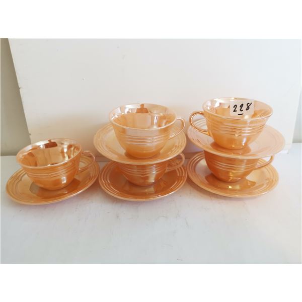 VINTAGE FIRE KING CUPS AND SAUCERS ORANGE