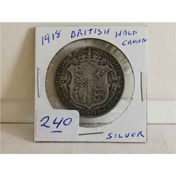 1918 BRITISH HALFCROWN, SILVER