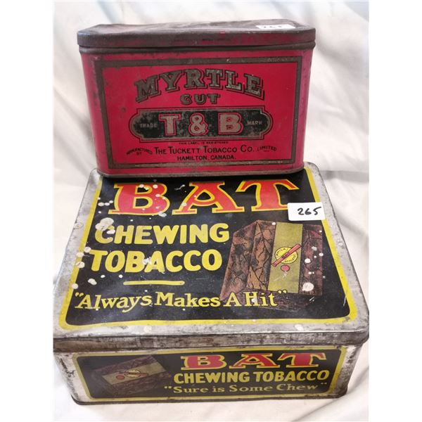 BAT AND MYRTLE TOBACCO TIN CANS