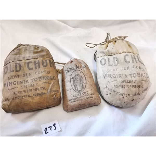 THREE OLD TOBACCO POUCHES, PRINCE ALBERT, OLD CHUM