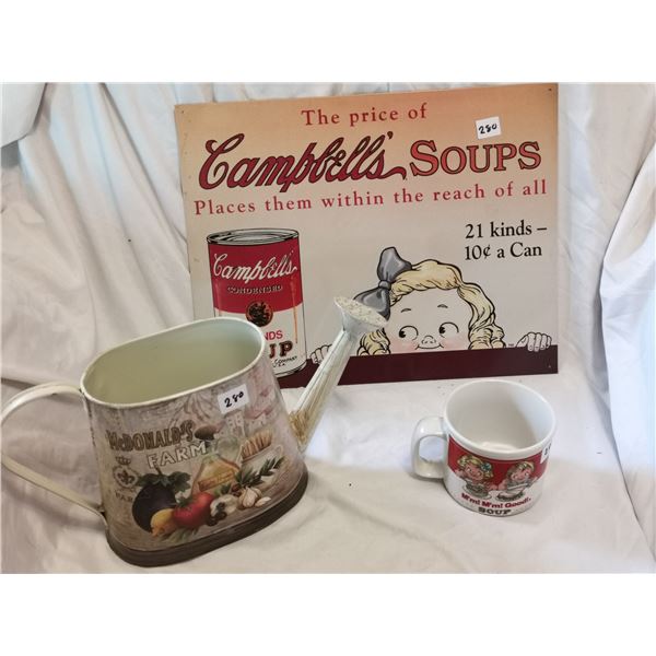 CAMPBELL SOUP SIGN, CUP, WATERING CAN