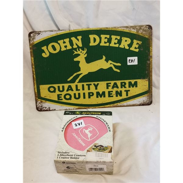 JOHN DEERE SIGN + CERAMIC COASTERS