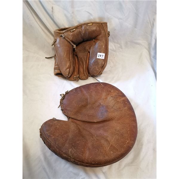 TWO VINTAGE BASEBALL GLOVES, COOPER FIELDERS, WILSON BACKCATCHER