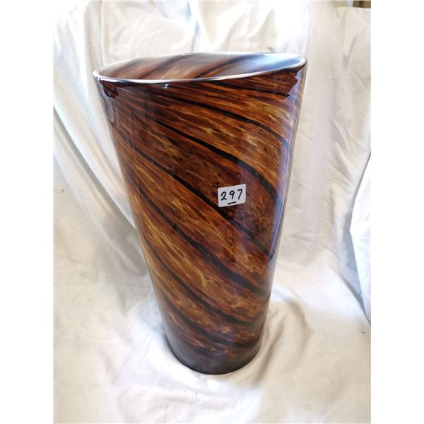 SPIRAL BROWN TALL AND WIDE ART GLASS, 15” TALL