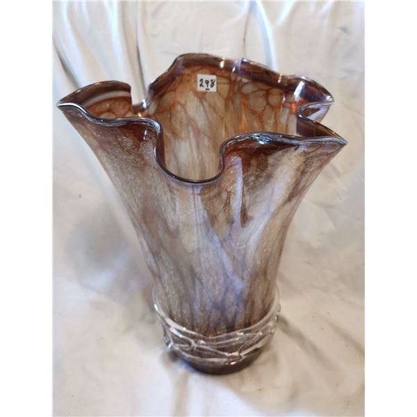 GOLD VEIN GLASS VASE, ARTISTIC DESIGN, 13” HIGH