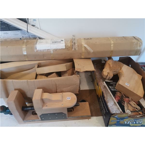 LARGE WOOD WORKING VICE AND HORSE BUILDING WOOD MATERIAL