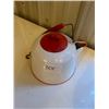 Image 1 : 1 Red + White Enamel Pot + + Lit, Offset Handle