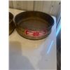 Image 3 : Grain Sieves - Brass- 8 ¼ Across, #10 Opening, 1 Has A Crack