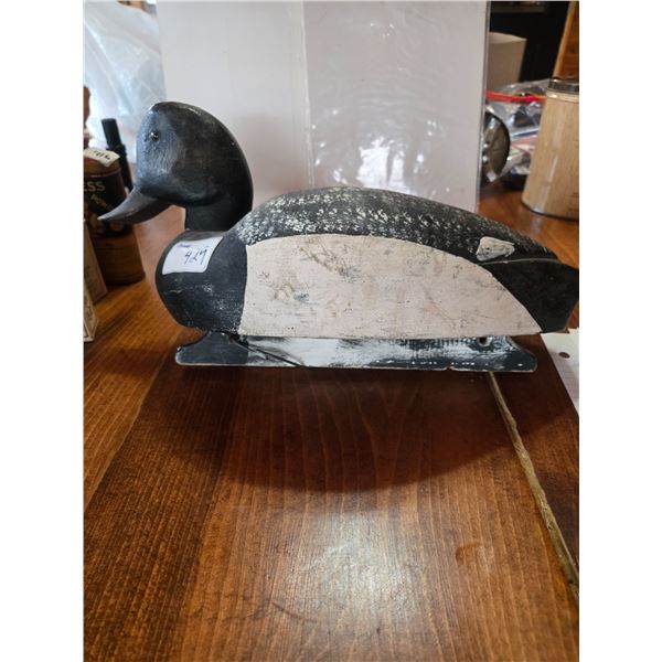 Blue bill drake duck decoy wooden with glass eyes hand painted