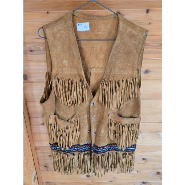 Vintage handmade leather vest with tassles- mens medium