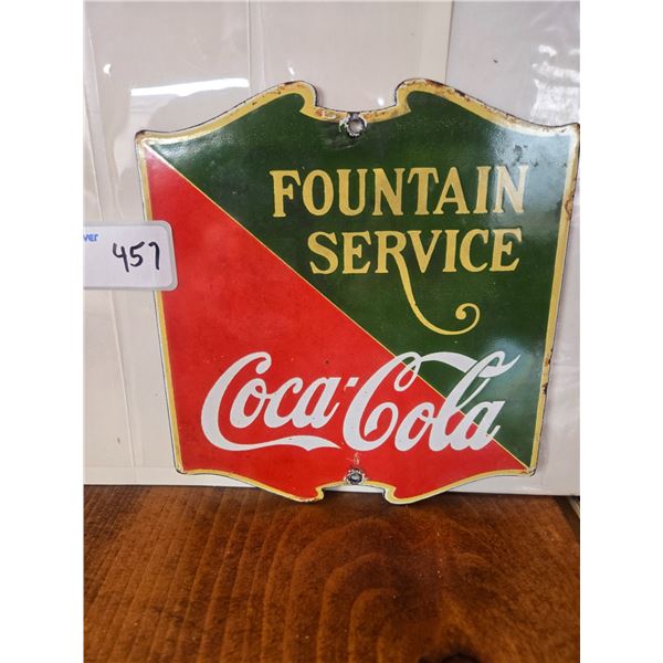 Coca-cola porcelain fountain service sign 6in widex6.5in tall. Single sided fantasy