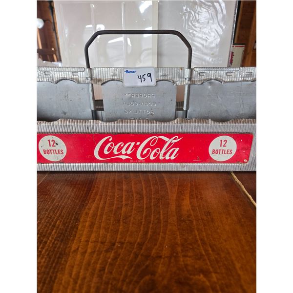 Original 12 bottle coca-cola carrier 1950's made of metal with wooden ends. Bottle dividers are remo