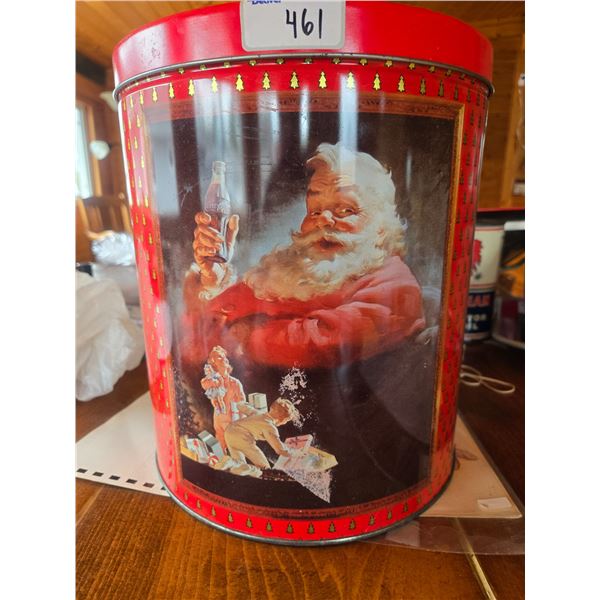 Huge coca-cola santa claus cannister 1990-11.5in tallx 9in diameter. 3 sided images all excellent 9s