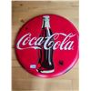 Image 1 : coca-cola curved button sign w/bottle like new. Some intentions distress marks in sign 24 inch size
